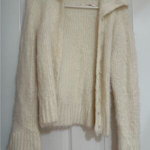 By Anthropologie Pearl Button Fuzzy Cardigan Sweater